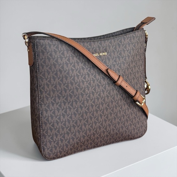 Michael Kors Brown MK Logo Crossbody Bag with Tan Leather Strap - Picture 3 of 14